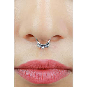 Anillo de Septum de Plata 925, Joyería Corporal Tribal Nazakat con Diamante y Zirconia para Niños, Joyería de Aleación para Perforaciones - Product Image 1