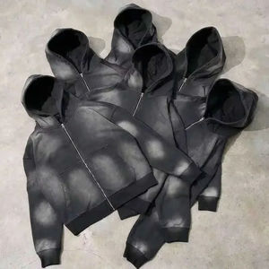 Vente en gros de survêtements délavés à l'acide, ensemble de pantalons de survêtement évasés et sweat à capuche avec logo personnalisé pour hommes - Product Image 4