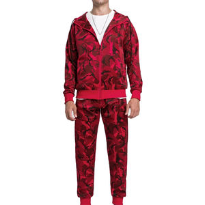 ชุดวอร์มลายพรางสีแดงแบบมีฮู้ดพร้อมซิปและเชือกผูกสำหรับผู้ชายไซส์ใหญ่สำหรับฤดูหนาว  พร้อมโลโก้สั่งทำได้ - Product Image 3