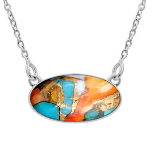 Nouveauté Collier pendentif en turquoise cuivre naturel d'huître épineuse, argent sterling 925, ovale 8x16mm, bijoux délicats et minimalistes - Product Image 3