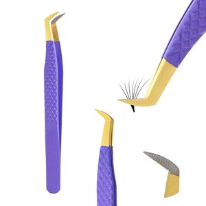 Precisión de punta de fibra en colores Pinzas de extensión de pestañas de acero inoxidable para Aplicación de pestañas de volumen Pinzas de pestañas - Product Image 1