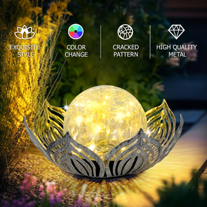 Kim loại sen ánh sáng LED Crackle Glass cut out <span class=keywords><strong>Flower</strong></span> Patio bước cỏ trang trí nội thất năng lượng mặt trời trang trí sân vườn - Product Image 2