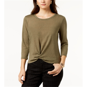 INC International Concepts Acid Wash Chain-Link Hoodie Felpa con cappuccio in maglia con pelliccia sintetica per donna Verde Taglie P/XL - Product Image 2