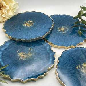 Posavasos artísticos de resina con capas brillantes de mármol, alfombrillas epoxi hechas a mano, ideales para el hogar moderno, mesa de centro, uso decorativo - Product Image 4
