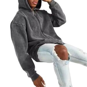 Sweats à capuche zippés surdimensionnés en molleton de coton épais pour homme, personnalisés, avec broderie et design vintage délavé à l'acide, collection 2025 - Product Image 2