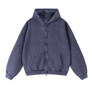 Sudadera con capucha extragrande de 400 Gsm, personalizada, vintage, lavado ácido, desgastado, 100% algodón, con cremallera para hombre - Product Image 2