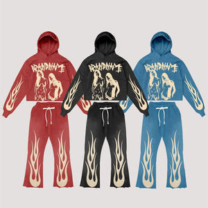 Color único nuevo estilo en relieve de transferencia de calor de impresión Streetwear chándal de peso pesado 100% algodón lavado ácido traje de sudor - Product Image 5