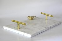 Luxe marmeren en metalen handgemaakte dienblad, traditioneel fruitplateau, rechthoekig design, vintage, woondecoratie, Ramadan.