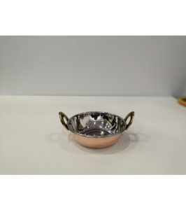 Designer Modern Premium High Quality Indian Plated Hand Small Crafted Copper & Steel Combination Servant Kadai Modern Fancy Dish - Product Image 1