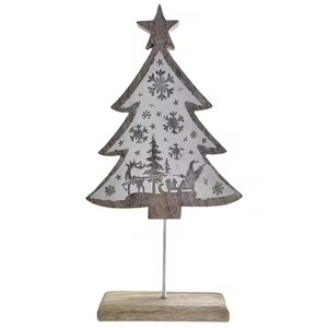 Ornements de sapin de Noël, décoration de table, finition argentée, cadeaux de Noël, design d'intérieur avec base en bois - Product Image 1