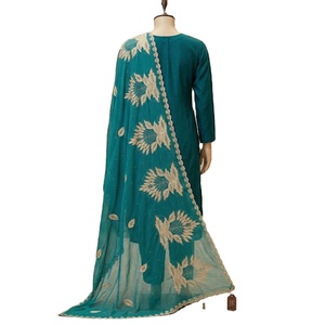 Women Chiffon <b>Shawl</b> Embroidered Floral Teal Green Ethnic Scarf Daily Wear Style Elegant Hijab <b>Wrap</b> - Product Image 1
