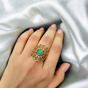 Anillo de Plata de Ley 925 chapado en oro de 14K de excelente calidad con anillos de diseñador de piedras preciosas de malaquita originales Anillos al por mayor - Product Image 2