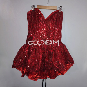 Robe de mariée corset rouge à paillettes avec jupe à volants, tenue de burlesque scintillante |   Achetez maintenant - Product Image 3