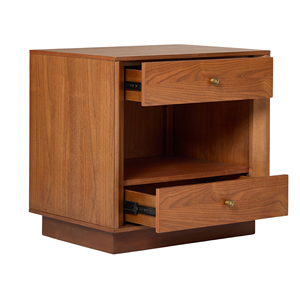 Table de chevet moderne en bois massif avec deux tiroirs et une étagère ouverte pour chambre à coucher - Product Image 5