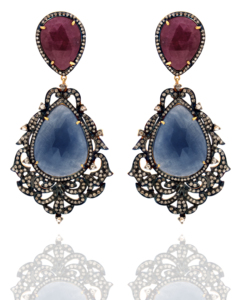 Reyes Ruby Và Blue Sapphire Đá Quý Teardrop Cổ Bông Tai Với 14K Vàng 925 Bạc Bất Kim Cương Victoria Đồ Trang Sức - Product Image 1