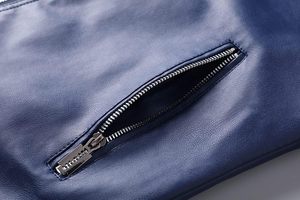 2025 nouveauté veste en cuir PU pour garçons personnalisé bleu jean couleur cuir véritable veste à glissière Varsity Style Bomber vestes - Product Image 2