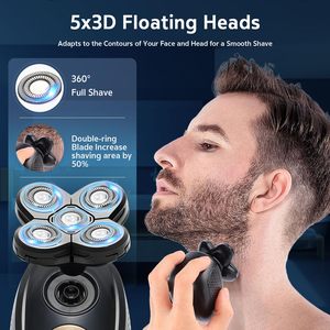 Afeitadora Eléctrica Rotativa Inalámbrica 5 en 1 para Hombre, Rasuradora de Cabeza Calva con Cabezal Flotante, Impermeable, Recargable en Húmedo/Seco con LED para Uso Corporal - Product Image 6