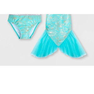 Costume da bagno intero stampato 3 pezzi per bambine Disney La Sirenetta, colore lavanda e turchese, taglia 7-8, per nuoto - Product Image 3