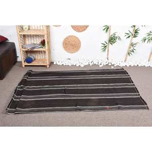 Alfombra de lana a rayas blanca y negra moderna para cabecera de entrada, felpa Rectangular de 4x5,9 pies con respaldo de látex, patrón de retazos de verano - Product Image 1