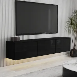 Calidad superior T0020 ALSTON Led Light Tv Stand Brillante Negro Venta al por mayor Gabinete con puertas Sala de estar de lujo Muebles para el hogar