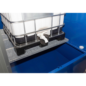 Vasca di contenimento in acciaio per 1 IBC da 1000 litri, 1400 litri, con area di riempimento, pareti protettive e porta - Product Image 3