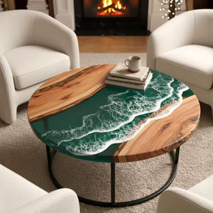 Custom Green Epoxy Coffee Table Live <b>Edge</b> <b>Wood</b> Ocean Furniture Unique Home Living Table - Product Image 1