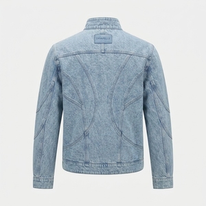 Chaqueta de Mezclilla Azul Jacquard Personalizada OEM para Hombre, Cuello Alto, Cremallera Oculta, Ropa Exterior Informal con Logotipo Bordado - Product Image 2