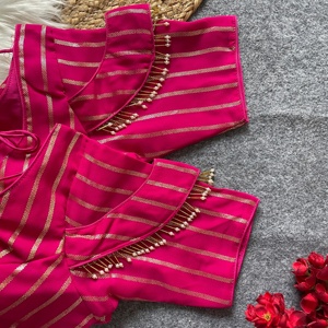 เสื้อเบลาส์คอวีผ้าไหม georgette สวยงามพร้อมแขนเสื้อทรงผ่าเปิดหลังสำหรับฤดูร้อนพร้อมงานท่อที่น่าทึ่ง - Product Image 6