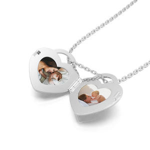 Jeulia Mark of Growth Custom Photo <b>Locket</b> Necklace in <b>Silver</b> with Gold Plated Stainless Steel Diamond and Pearl Accents - Product Image 5