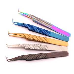 Pince à épiler pour extensions de cils à 45 degrés, en acier inoxydable, avec pointe en fibre, anti-magnétique, pour marque privée, vente en gros - Product Image 2