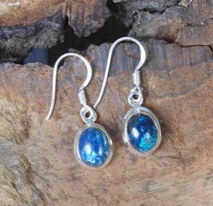 Pendientes bohemios hechos a mano de Plata de Ley 925 auténtica para mujer, crisocola azul Natural, cabujón ovalado, bisel de piedras preciosas, paz - Product Image 3