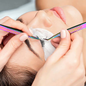 ชุดแหนบขนตาปลอมแบบปลายโค้งตรง5ชิ้นแหนบเคลือบไทเทเนียมที่ดีที่สุดสีรุ้ง - Product Image 6