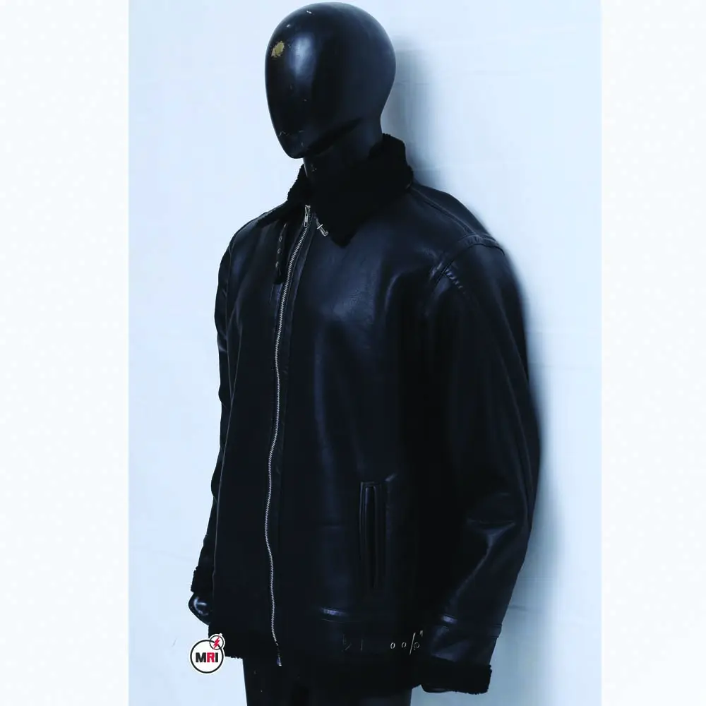 Men's Black Leather Bomber Jacket With High Quality Material Wholesale Price Genuine Leather All Sizes Customization offered