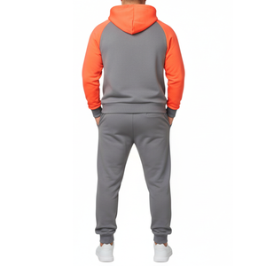 Survêtement d'hiver pour homme gris et orange fluo |   Vêtements de sport à manches raglan respirants à séchage rapide haute visibilité |   Sweat-shirt personnalisé en deux parties - Product Image 2