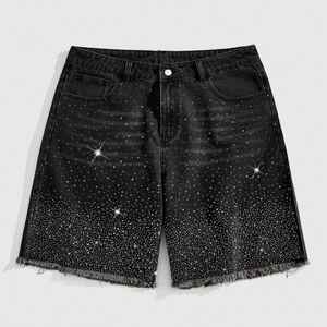 Shorts en jean pour hommes en tissu de coton à ourlet brut avec fermeture éclair de style vintage, shorts en jean pour hommes faits sur mesure avec strass - Product Image 1