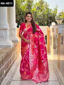 Vêtements ethniques traditionnels indiens Saree en soie Banarasi doux Zari tissage Meenakari Touchup Design frontière pour mariage-Leranath - Product Image 3