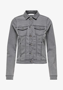 เสื้อแจ็กเก็ตผ้าเดนิมสีเทาคุณภาพปานกลางมีกระเป๋าคาดหน้าอกและกระดุมที่ออกแบบมาสำหรับผู้หญิงทุกฤดูกาล - Product Image 6