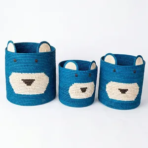 Bear Ear Raffia Rope Foldable Storage Basket with Circle Shape Handle for Home <b>Decor</b> Organization <b>Nursery</b> Toy Clothes & Laundry - Product Image 4