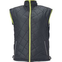 Gilet thermique matelassé imperméable haute visibilité unisexe avec bordure vert citron et fermeture éclair, certifié EN pour usage professionnel