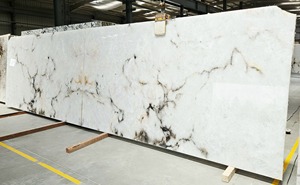 แผ่นหินควอตซ์โปร่งแสงคริสตัลสีขาวทันสมัยหินแกรนิตแคลไซต์ขัดเงากันน้ำสำหรับพื้นห้องครัวโรงแรมสำหรับการออกแบบกราฟิก - Product Image 3