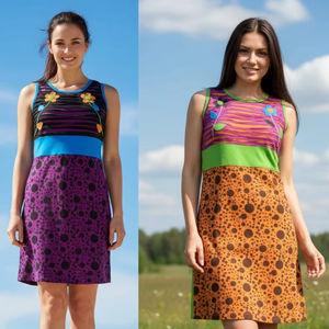 Vestido bohemio de moda para mujer con decoraciones elegantes con patrón de botones de encaje Manga larga Borla Cremallera hecha de rayón - Product Image 1