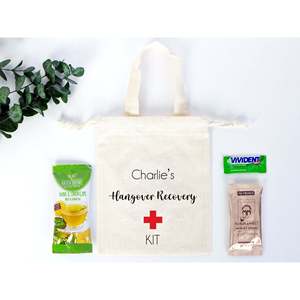 Custom Name <b>Hangover</b> <b>Recovery</b> <b>Kit</b> Bags 6W X 8H Organic Cotton Screen Printing and Embroidery Logo Dust Use - Product Image 3