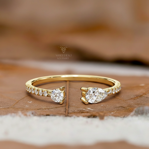 Anillo de Media Eternidad con Diamantes Naturales Certificados por IGI, Corte Pera de 0.30 Quilates, Oro de 10K/18K, Diseño Abierto, Regalo de Lujo para Aniversario de Bodas - Product Image 1