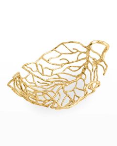 Gold shiny finish cast aluminum serving <b>bowl</b> with modern texture and deep <b>basin</b> designed for decorative and functional use - Product Image 2