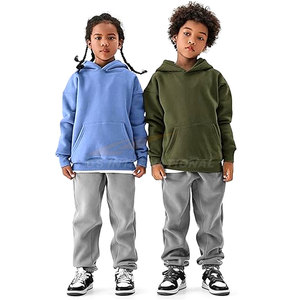 Sudadera con capucha para niños con forro polar grueso Sherpa Pullover Sudadera Warm Soft Hooded Top para invierno Azul claro - Product Image 4