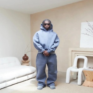 Conjunto de Sudadera con Capucha y Pantalones Jogger para Hombre, Talla Grande, 2 Piezas, Corte Regular, Tejido Grueso, 100% Algodón, Informal, para Invierno - Product Image 3