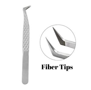 Pince à épiler en acier inoxydable de type L 3D avec embouts en fibre, finition satinée, outil pour extensions de cils individuelles - Product Image 2