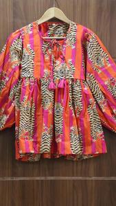 Mini-robe Kyra pour femme-Top tunique à imprimé tigre avec encolure profonde et fermeture par ficelle - Product Image 3