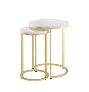 Ensemble moderne de 2 tables d'appoint arrondies en métal forgé avec dessus en marbre Accessoires de meubles de maison - Product Image 2
