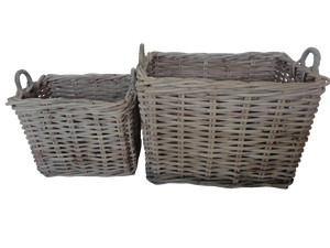 Set of 2 Classic Grey Rattan <b>Baskets</b> Outdoor Indoor Use Living Room Hotel Park Courtyard Hall Apartment Durable <b>Wicker</b> Material - Product Image 2